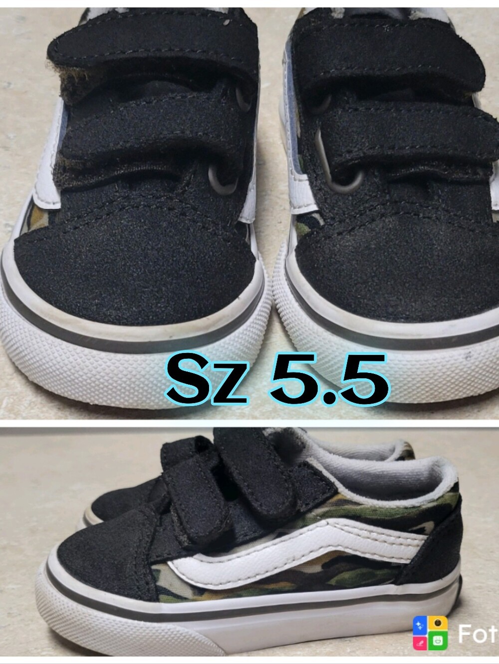 Kids Black Camouflage Skate Sneakers - Size 5.5